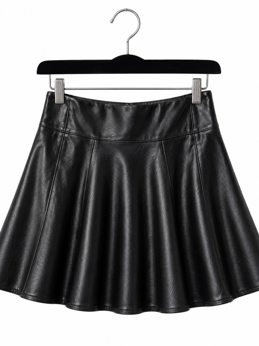 BCBGMAXAZRIA Black Faux Leather Fit & Flare Mini Skirt XS